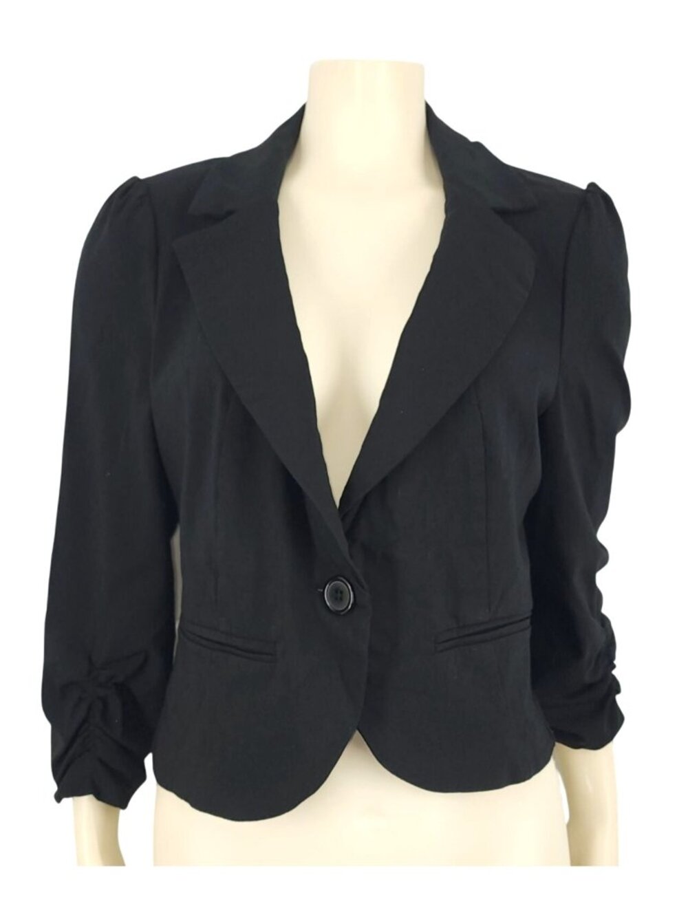 Women's XOXO Blazer Jacket Large Black Retro Y2K Ruched Sleeve Minimalist Capsul